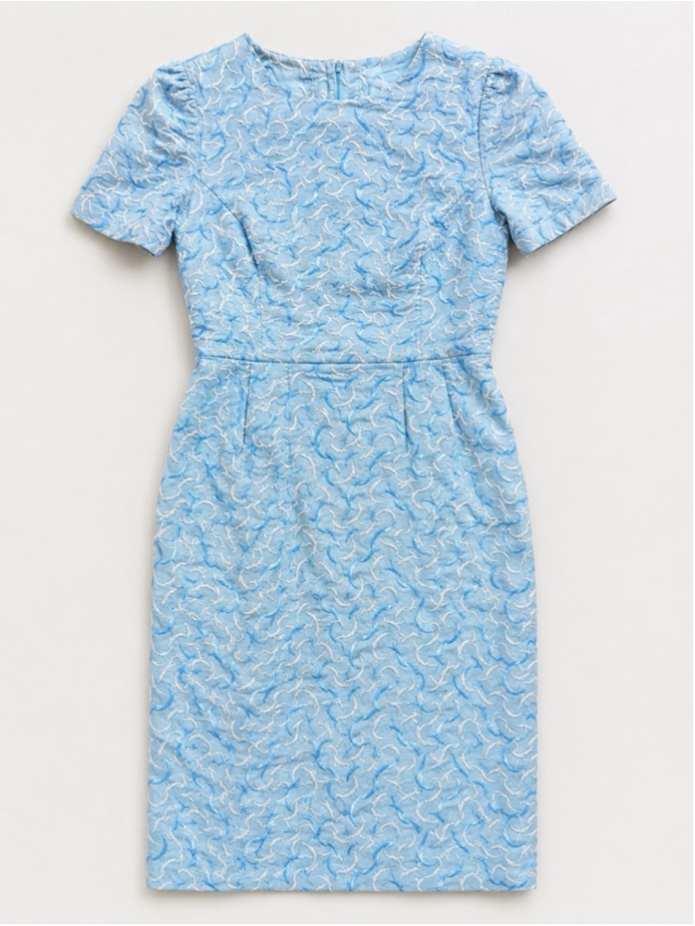 Vintage 1960s Ice Blue Embroidered Wiggle Dress XS Jackie O Coquette Mod